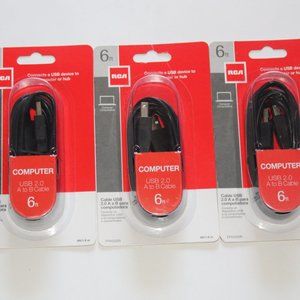 Bundle of 3 - RCA Computer USB 2.0 A to B Cable 6-Feet (TPH520R)